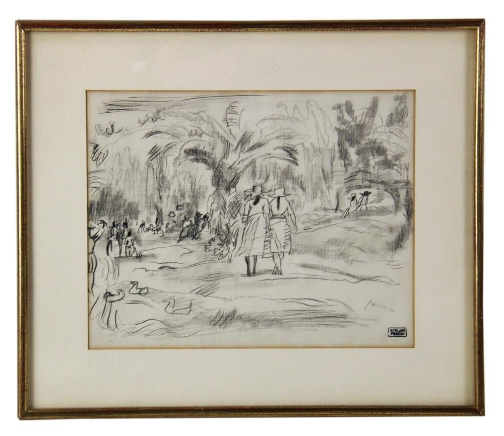 Jules Pascin, Women Walking, Pencil Drawing: Jules Pascin, women walking, pencil and ink drawing, 7 1/2" x 9 1/2", framed 11" x 13". Provenance: Rocky Neck, Gloucester, Massachusetts collection.