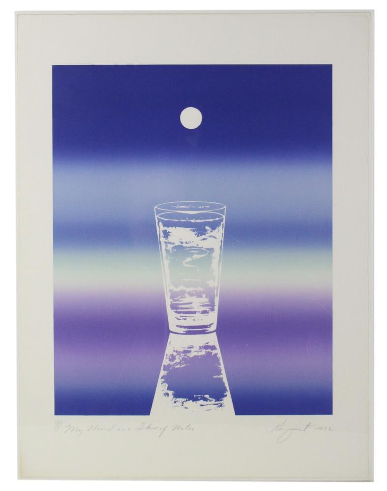 James Rosenquist, "My Mind is Glass of Water", Lithograph: James Rosenquist, "My Mind is a Glass of Water", color lithograph from the "Prints for Phoenix House" portfolio, 1972, 78/175, signed in pencil, framed 31" x 23". Provenance: Rocky Neck, Gloucester, M