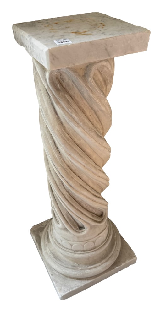 Classical Pedestal, Plaster with Marble Top: Classical pedestal, plaster with marble top, 29" H x 12" W x 12" D. Provenance: Ocala, Florida collection.