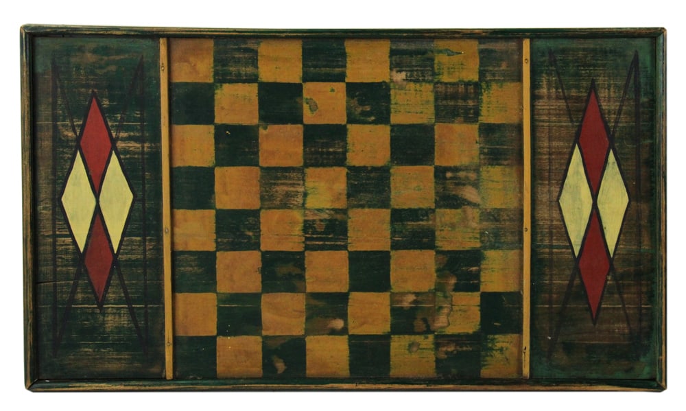 Antique Game Board: Antique game board, 25" x 15". Provenance: Palm Beach, Florida estate.
