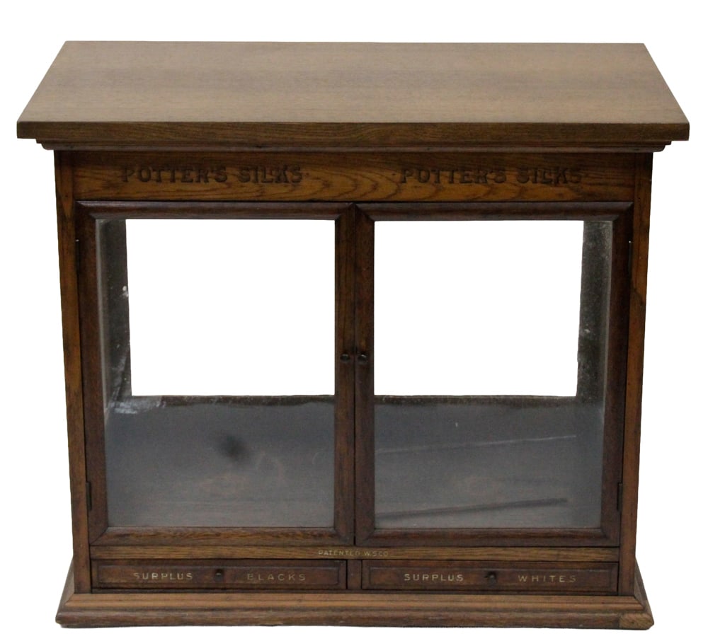 Antique Potter's Spool Cabinet: Antique potter's spool cabinet, 26" H x 31" W x 16" D. Provenance: Palm Beach, Florida estate.