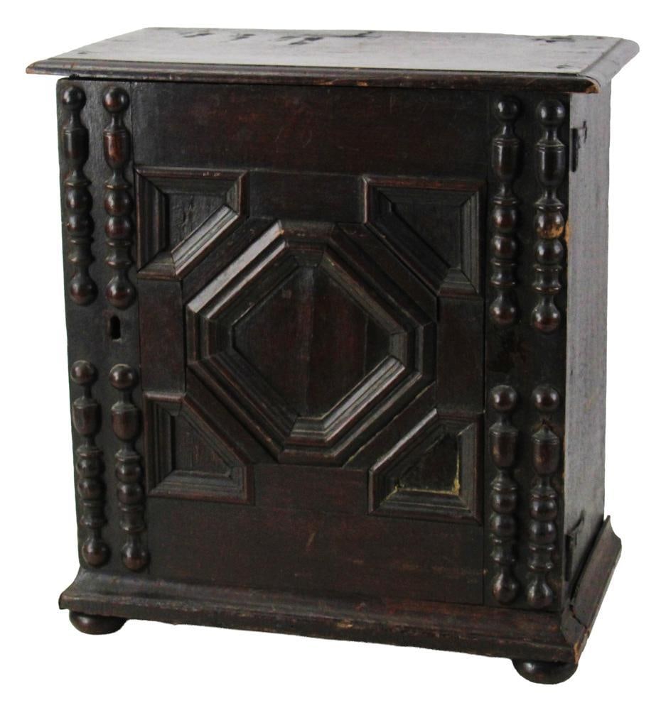 Rare Early Diminutive Oak Cabinet: Rare early diminutive oak cabinet, 16 1/2" H x 14" W x 18" D. Provenance: Palm Beach, Florida estate.