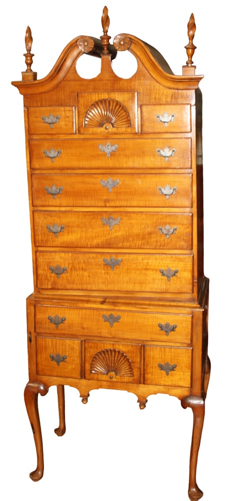 Antique Queen Anne Tiger Maple Highboy (1 of 9)
