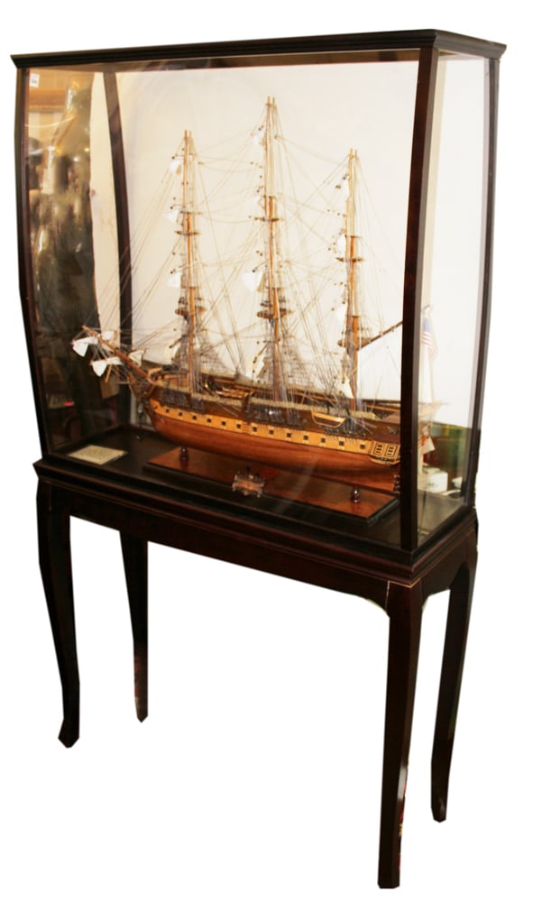 Cased Ship Model of the USS Constitution: Ship model of the USS Constitution, 34" x 38", in case 69" H x 40" W x 13". Provenance: Winchester, Massachusetts collection.