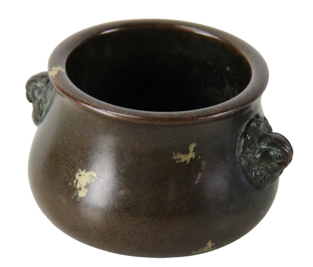 Chinese Bronze Incense Burner, Qianlong Mark: Chinese bronze incense burner, Qianlong mark, 3 1/2" x 3 1/2". Provenance: Andover, Massachusetts collection.