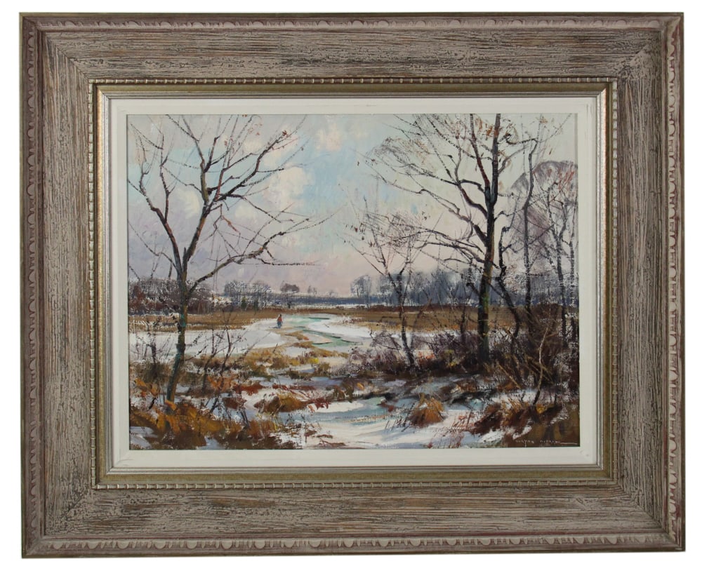 Wayne Morrell, Winter Marsh Essex, Oil on Canvas: Wayne Morrell, winter marsh from the trees in Essex, oil on canvas, 18" x 24", framed 27" x 33". Provenance: Ipswich, Massachusetts estate.