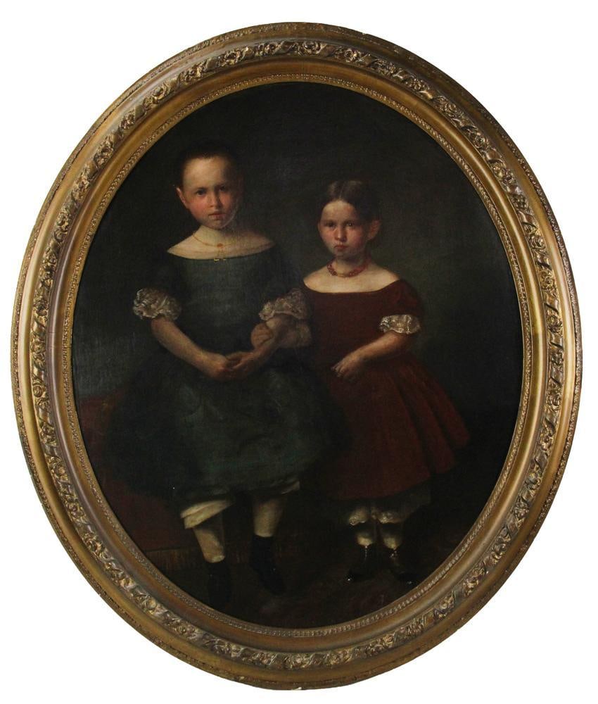 Portrait of Two Girls in Dresses, Oil on Canvas (1 of 6)