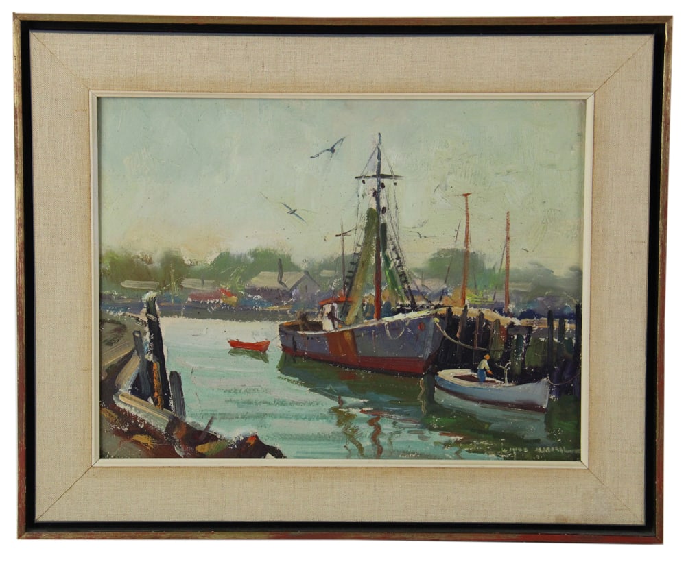 Wayne Morrell, Fishing Boat at Pier, Oil on Artist Board (1 of 7)