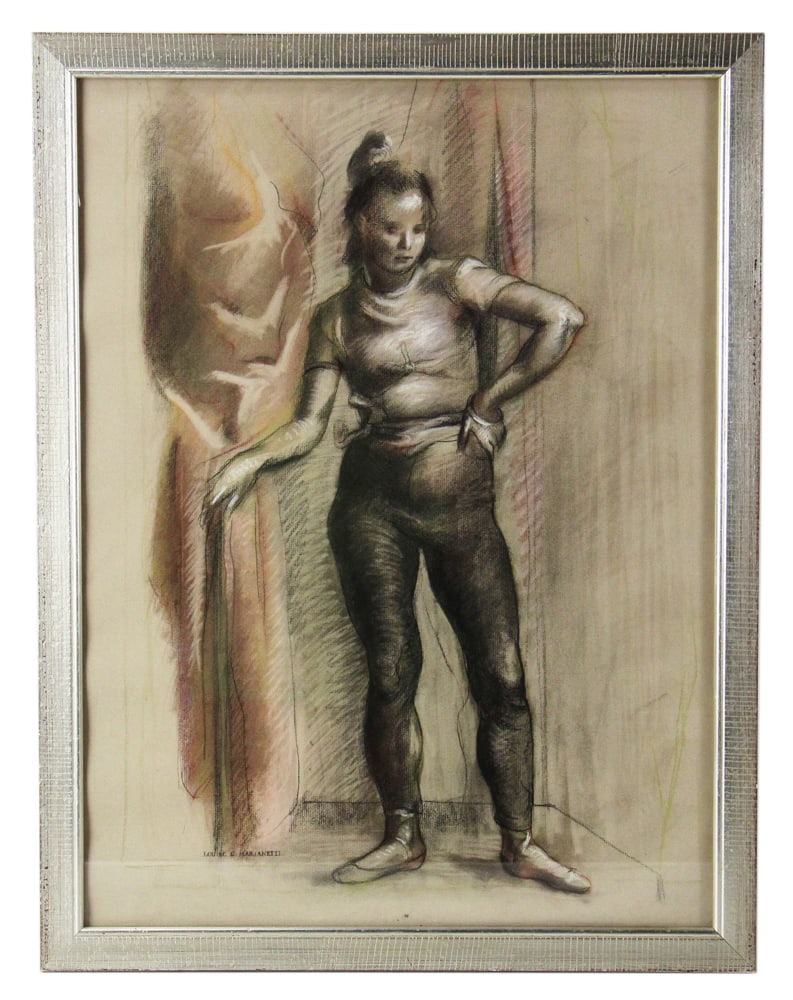 Louise E. Marianetti, "Ballerina", Charcoal and Chalk: Louise E. Marianetti (1916-2009), "Ballerina", charcoal and chalk, signed L/L, 23 5/8" x 17 1/2" (sight), framed 26" x 20". Provenance: Providence, Rhode Island collection.