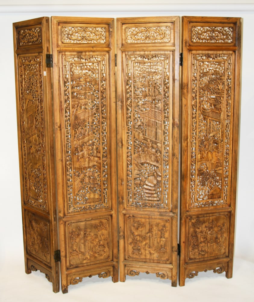 Chinese Carved 4-Panel Screen / Room Divider (1 of 12)