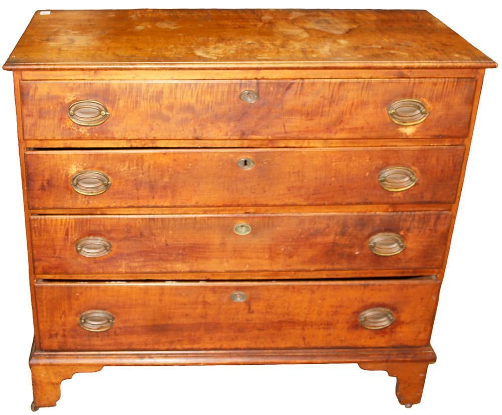 18thC New England Tiger Maple 4-Drawer Chest (1 of 9)