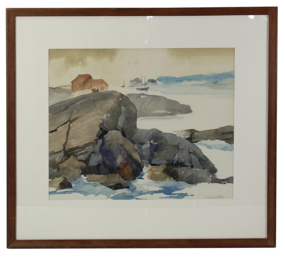 Paul Gill, Rocky Shore on Cloudy Day, Watercolor (1 of 8)