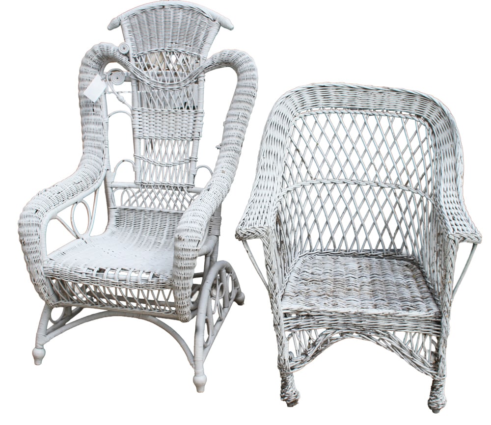 Antique White Wicker Rocker and Chair (1 of 10)