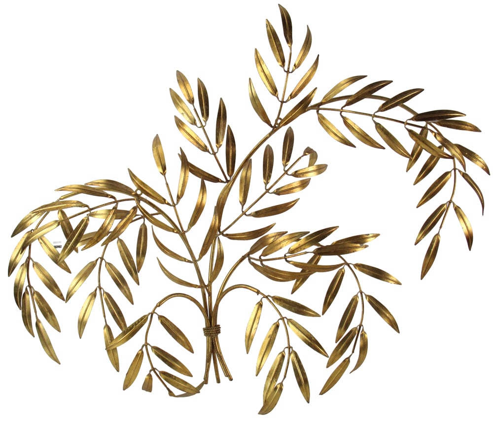 Gilt Metal Leaf Motif Wall Hanging: Gilt metal leaf motif wall hanging, approximately 38" H x 53" W. Provenance: Middleton, Massachusetts estate.