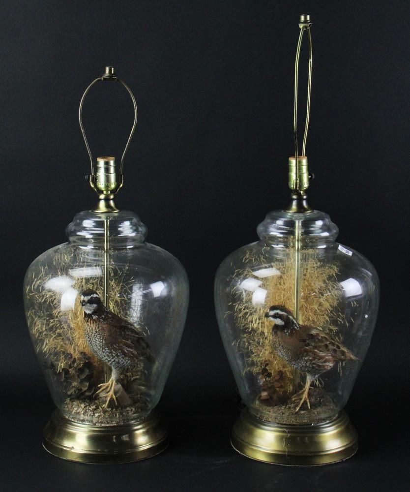 Pair of Quail Lamps: Pair of quail lamps, 30" x 11". Working. Provenance: Sugar Hill, New Hampshire collection.