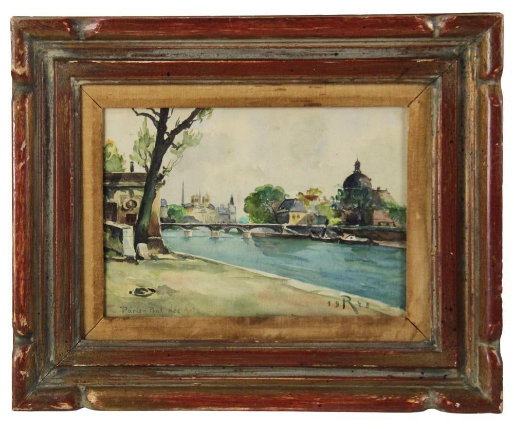 Paris Pont des Arts, Watercolor: Paris Pont des Arts, watercolor, 11" x 15", framed 16" x 19 1/2". Provenance: New York City, New York collection.