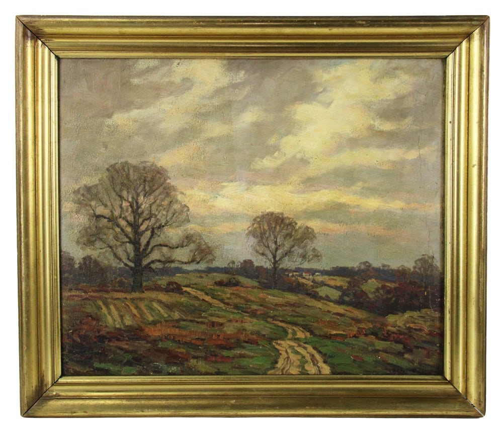 Benson Moore, Late November Landscape, Oil on Board: Benson Moore, "Late November Landscape" near Good Hope, Maryland, oil on board, 20" x 24", framed 24 1/2" x 28 1/2". Provenance: New York City, New York collection.