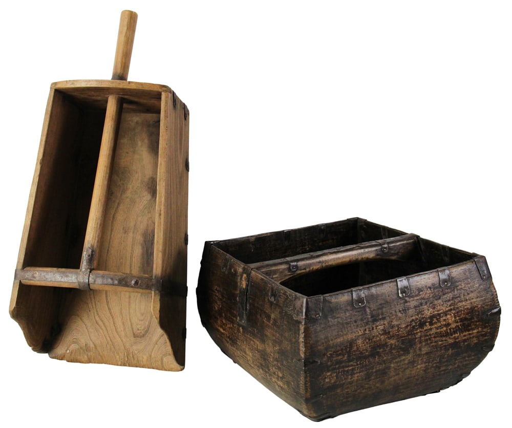 Chinese Rice Bucket Grain Measure and Wooden Trough (1 of 11)