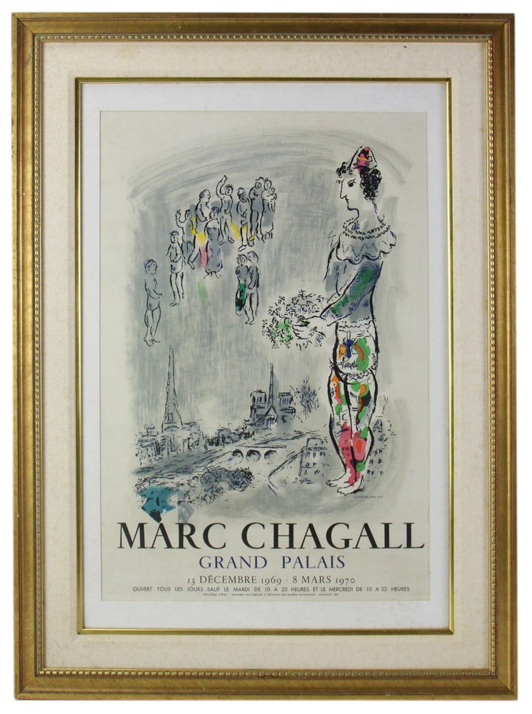 Marc Chagall Poster: Marc Chagal poster, 26 1/2" x 17", framed 37" x 27". Provenance: St. Petersburg, Florida, collection.
