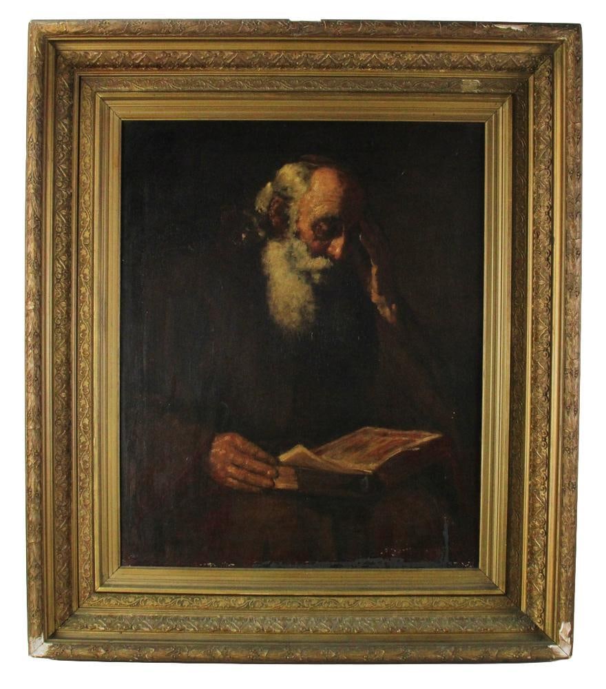 Portrait of Old Man Reading, Oil on Canvas: Portrait of old man reading, oil on canvas, 29" x 23", framed 41" x 35". Provenance: St. Petersburg, Florida, collection.