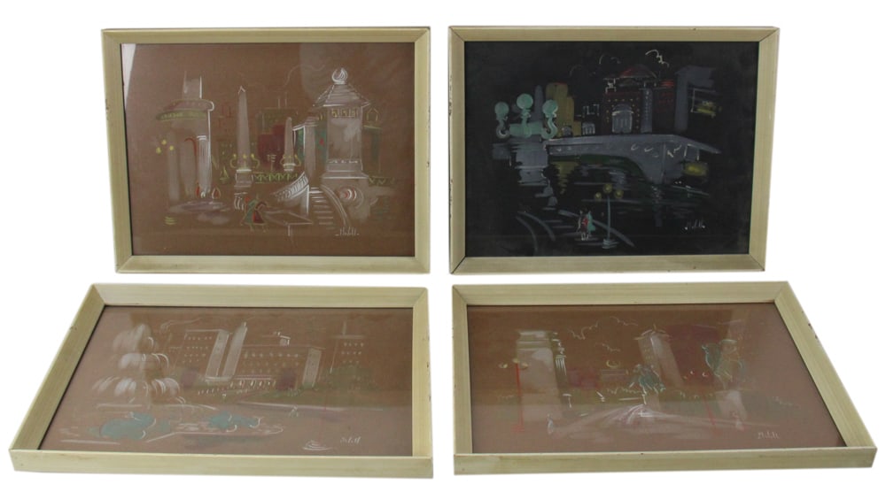 Group of Illustrations, Pastel on Paper: Group of four illustrations, framed at Finlay Galleries, Chicago, "Room Settings", pastel on paper, 12" x 16". Provenance: Burlington, Massachusetts collection.