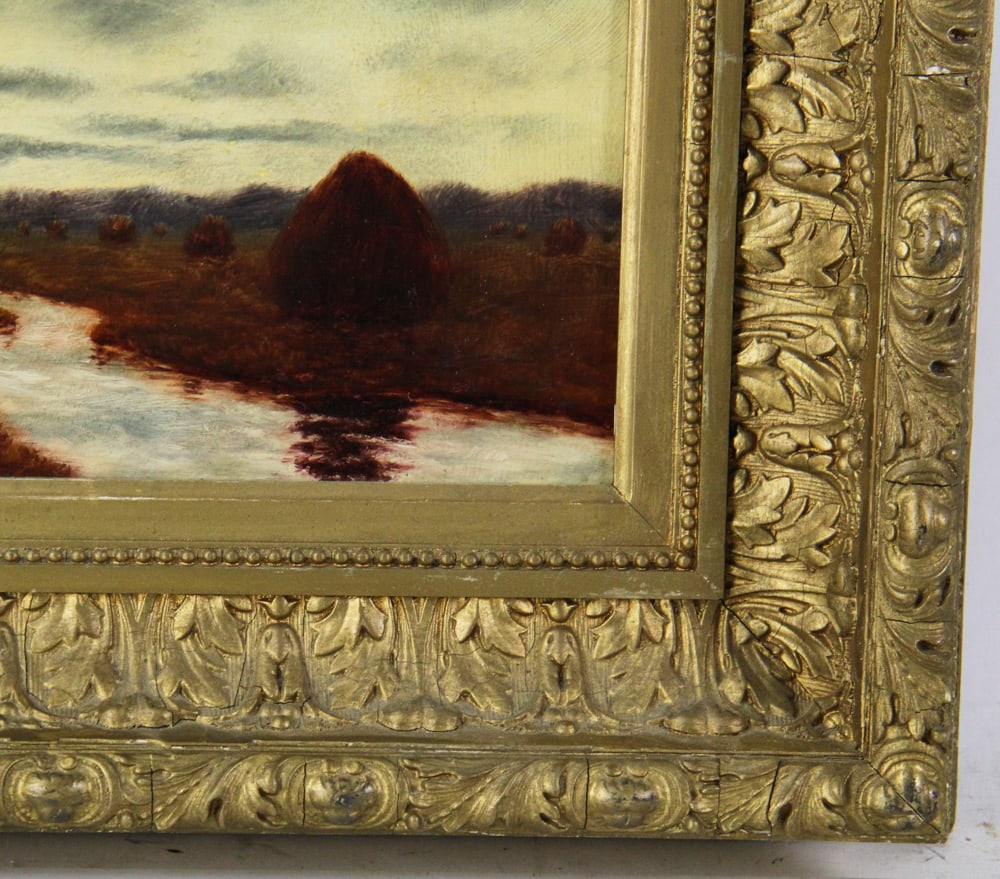 Marsh and Haystacks, Oil on Panel - 4