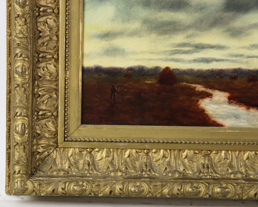Marsh and Haystacks, Oil on Panel - 6