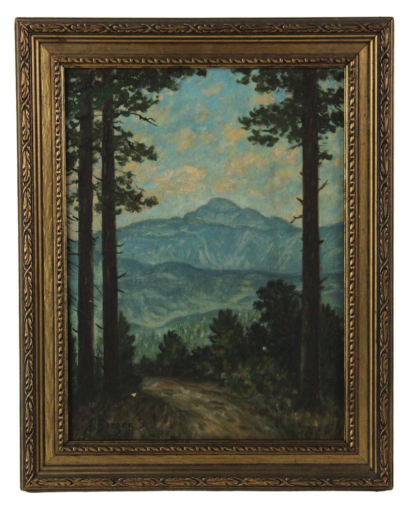 A. Berger, Mountain Road with Pines, Oil on Board (1 of 7)