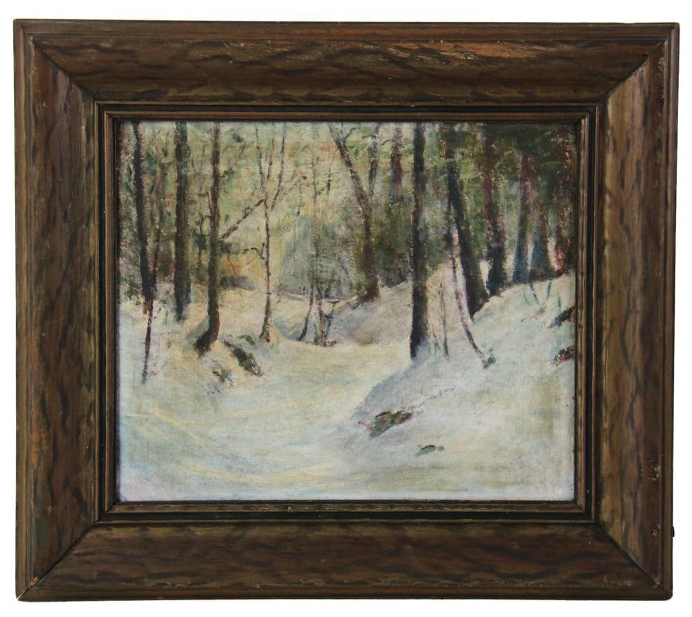 Snowy Winter Path with Trees, Oil on Board (1 of 7)