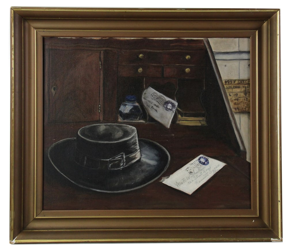 American School, Still Life of Hat on Desk, Oil on Canvas (1 of 6)