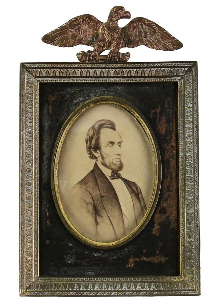 19thC Portrait of Abraham Lincoln: 19th century portrait of Abraham Lincoln, 6" x 3 1/2". Provenance: Rocky Neck, Gloucester, Massachusetts collection.