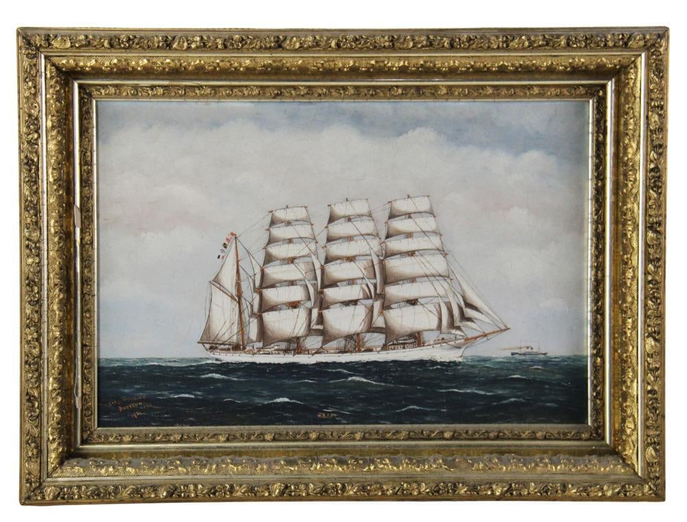 W.B. Fry, Capt. J. Wedlave "Babylon Line", Oil on Board: W.B. Fry, Capt. J. Wedlave, "Babylon Line", oil on board, 1921, 12" x 18", framed 17" x 23". Provenance: New York City, New York collection.