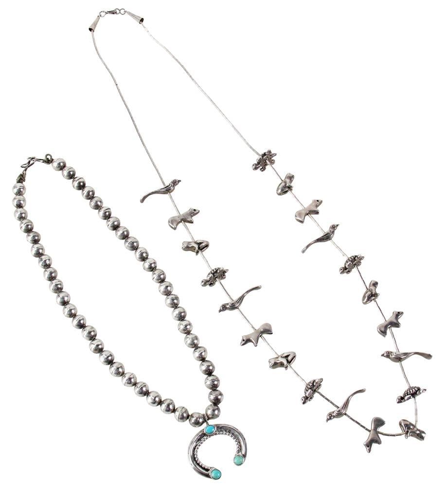Navajo Beaded Silver Necklace, Zuni Silver Necklace (1 of 11)