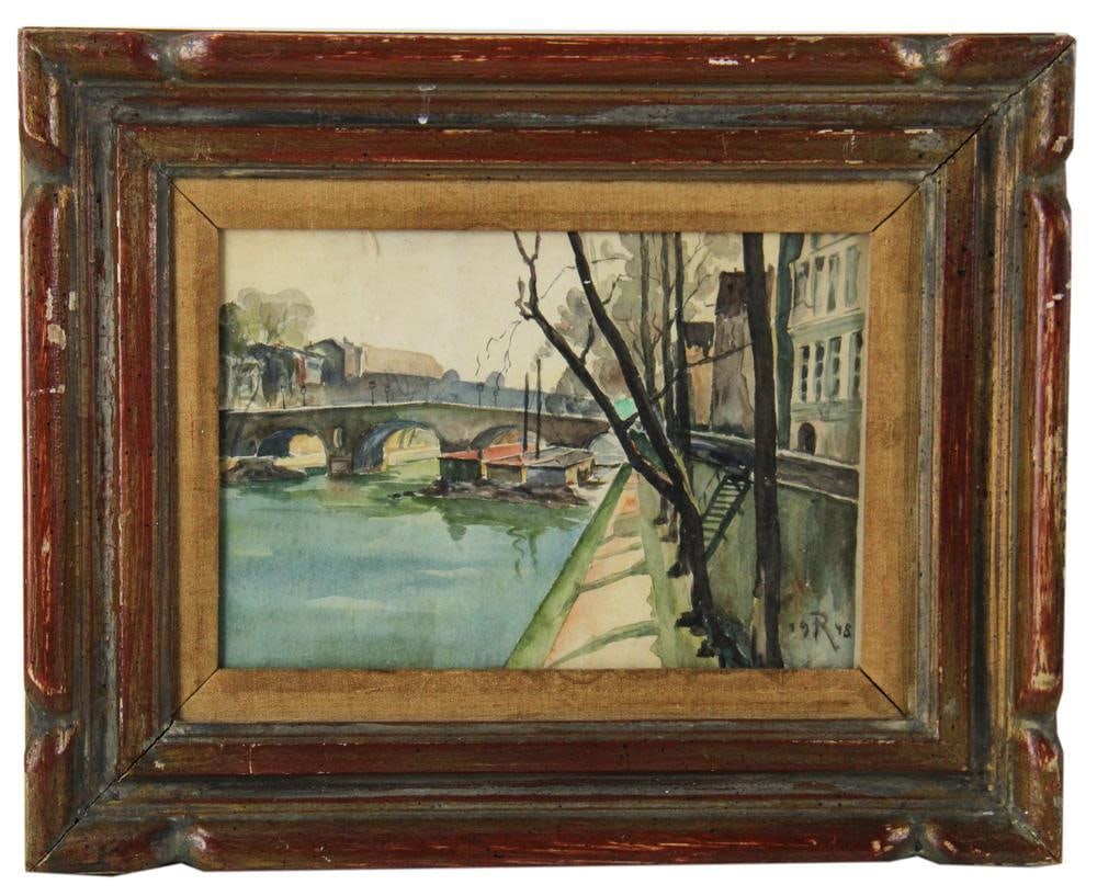 Paris River Scene, Oil on Canvas: Paris river scene, oil on canvas, 1948, 15" x 18", framed 18" x 21". Provenance: New York City, New York collection.