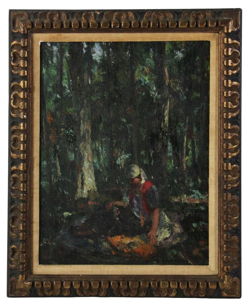 Native American Man in the Woods, Oil on Board (1 of 8)