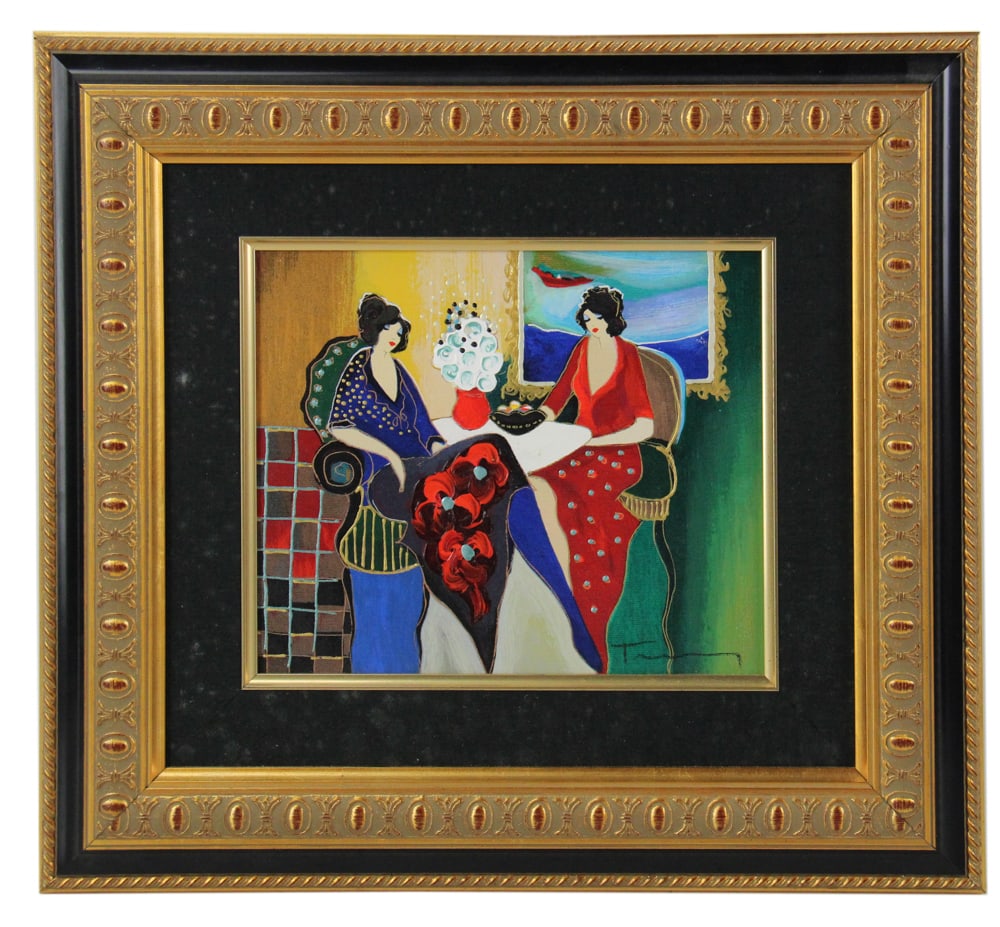 Itzchak Tarkay, "Ruby Resplendence", Serigraph: Itzchak Tarkay (Israeli, 1935-2012),"Ruby Resplendence", hand-embellished serigraph, signed L/R, 2001, edition of 150, 8 1/4" x 10" (sight), framed 17" x 18 1/2". With Certificate of Authenticity. Pro