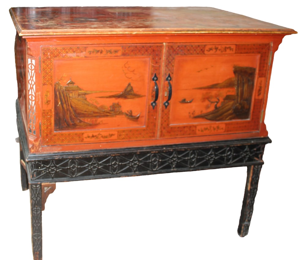 Chinese Chippendale-style Cabinet: Chinese Chippendale-style cabinet, 34" H x 40" W x 20" D. Provenance: Cohasset, Massachusetts collection.