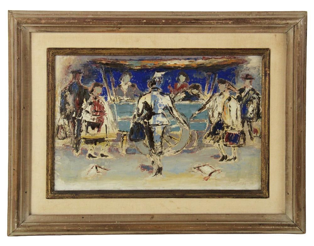 South Africa, People Shopping, Oil on Canvas: South Africa, people shopping, oil on canvas, signed L/R, 1959, 11" x 16", framed 17" x 22 1/2". Provenance: New York City, New York collection.