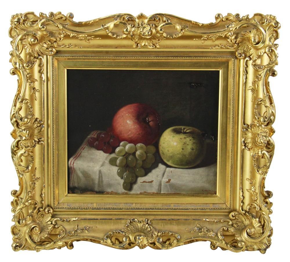 Still Life of Fruit, Oil on Canvas: M.S. Nach Tich, still life of fruit, oil on canvas, signed, 12" x 14", framed 19" x 20 1/2". Minor paint loss and repairs. Provenance: New York City, New York collection.