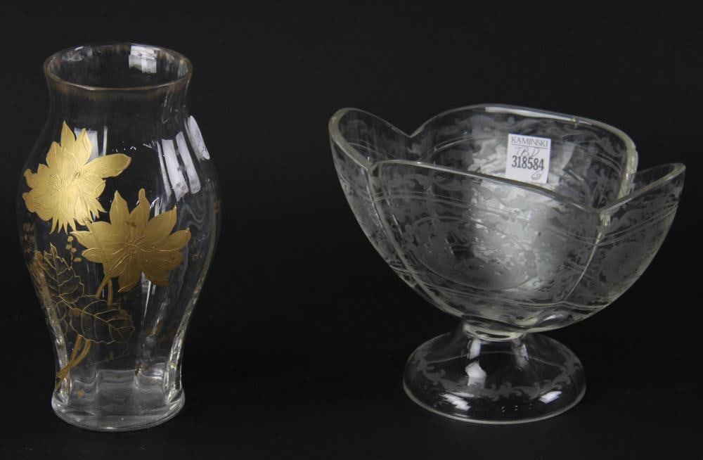 Bohemian Etched Glass Gold Overlay Vase (1 of 11)