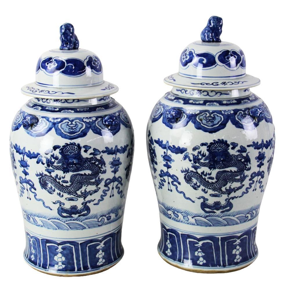 Pair of Chinese Large Blue and White Tea Jars (1 of 13)