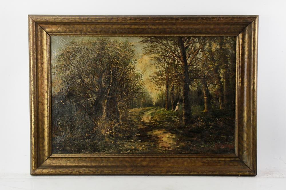 Sherman, Forest View, Oil on Canvas: Sherman, Forest View, oil on canvas, signed, 18" x 28", framed 23" x 33". Provenance: Southern Connecticut collection.