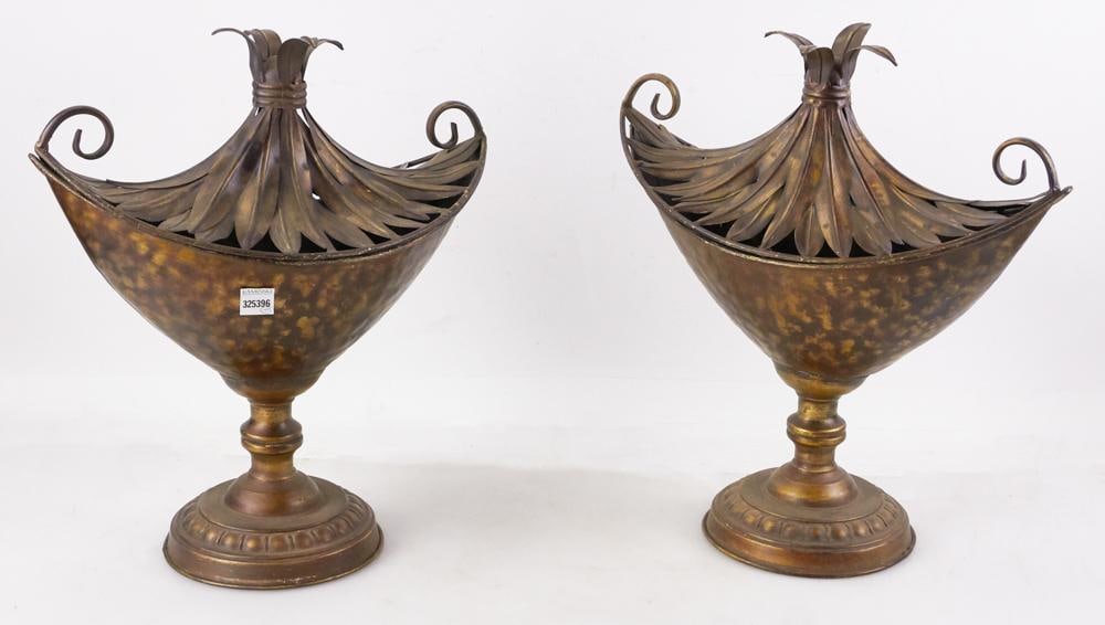 Pair of Venetian-style Iron Urns: Pair of Venetian-style iron urns, 17" x 15". Provenance: Southern Connecticut collection.