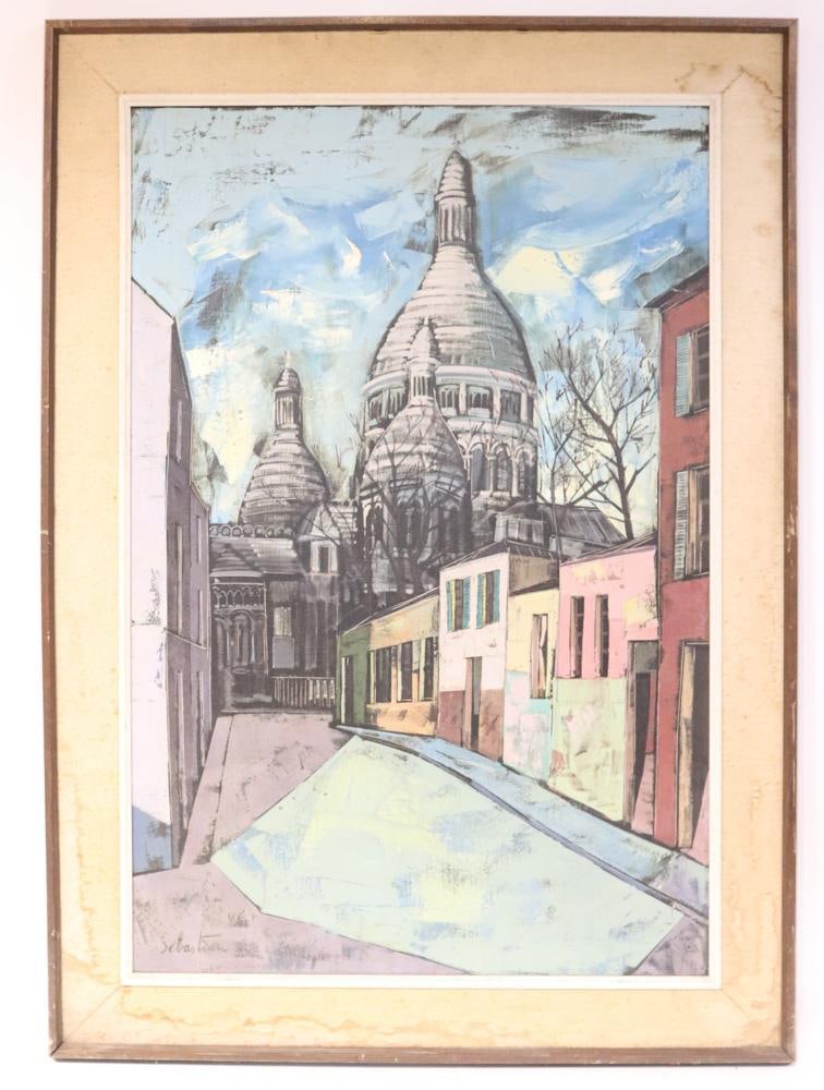 View of Sacre Coeur, Montmartre, Paris, Oil on Canvas: View of Sacre Coeur, Montmartre, Paris, oil on canvas, signed indistinctly "Sebastian", 36" x 23", framed 43" x 31". Provenance: Southern Connecticut collection.