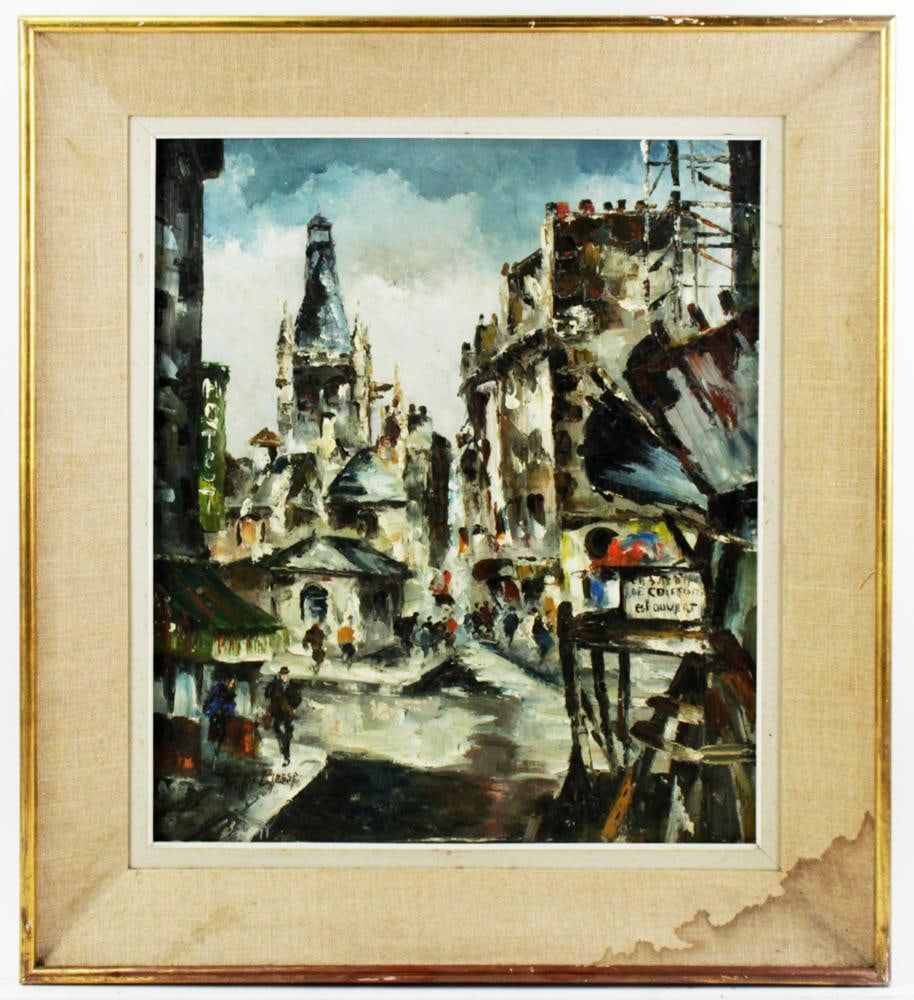 Andre Besse, Vieux Paris, Rue St. Jacques: Andre Besse, Vieux Paris, la Rue St. Jacques, oil on canvas, signed L/L, 21" x 18", framed 29" x 25". Provenance: Southern Connecticut collection.