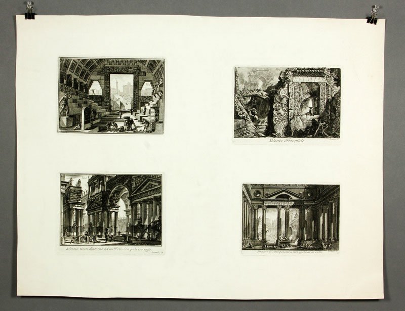 Piranesi, Architectural Etchings: Francesco Piranesi (1758-1810), architectural etchings on one sheet, all signed, each etching 5 1/2" x 8", sheet 22 1/4" x 29". Provenance: From a Rockport, MA collection.