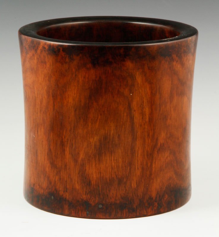 Chinese Huanghuali Brush Pot: Chinese brush pot, huanghuali wood, 7 3/4". Provenance: From a Howell, New Jersey collection.