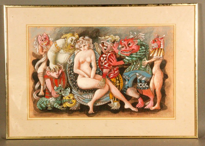 DeDiego, "Young Girl", Tempera: Julio DeDiego (1900-1979), "Young girl thinking deeply of Past Exciting Dreams", tempera, dated 1977, 19 1/2"h x 28"w (view), 19 7/8"h x 28 3/8"w (frame). Provenance: Property from the estate of Josep