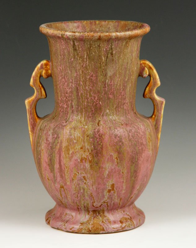 Roseville Carnelian II Form: Roseville Carnelian II form, two-handled, flaring lip, 10" x 7 1/2". Provenance: From a Newtown Center, MA collection.