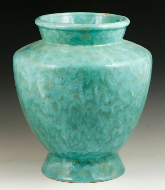 Large Roseville Vase: Large Roseville vase, green glaze, 12 1/2"h x 10 3/4"dia (across shoulder). Provenance: From a Newtown Center, MA collection.